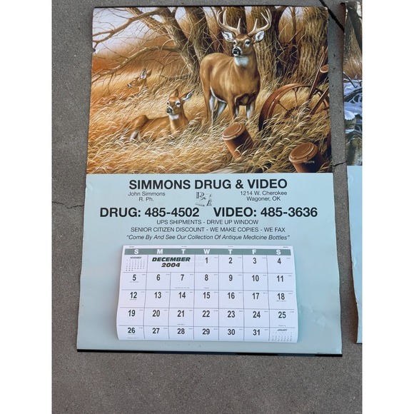 Simmons Drug & Video Advertising Wall Calendars 2004 & 2009 Deer Art - Picture 3 of 5